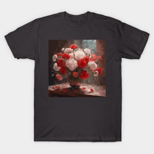 Red and White Carnations Modern Still Life Painting in a Glass Vase T-Shirt